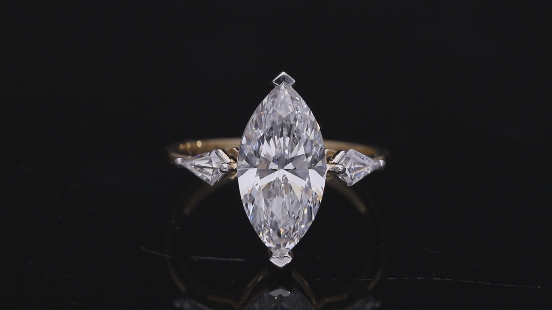 Marquise Cut and Kite Shaped Lab-Grown Diamond Three-Stone Engagement Ring