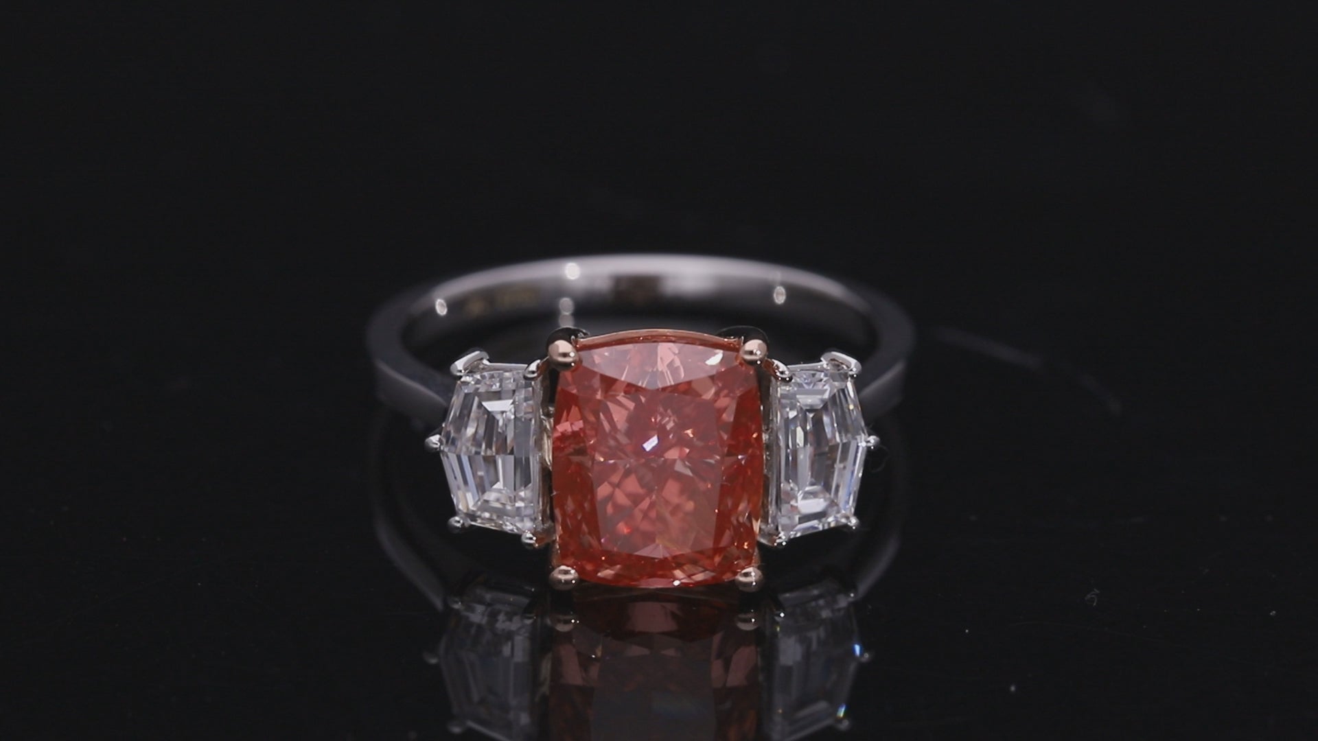 Pink Cushion and Cadillac Cut Lab-Grown Diamond Three-Stone Engagement Ring