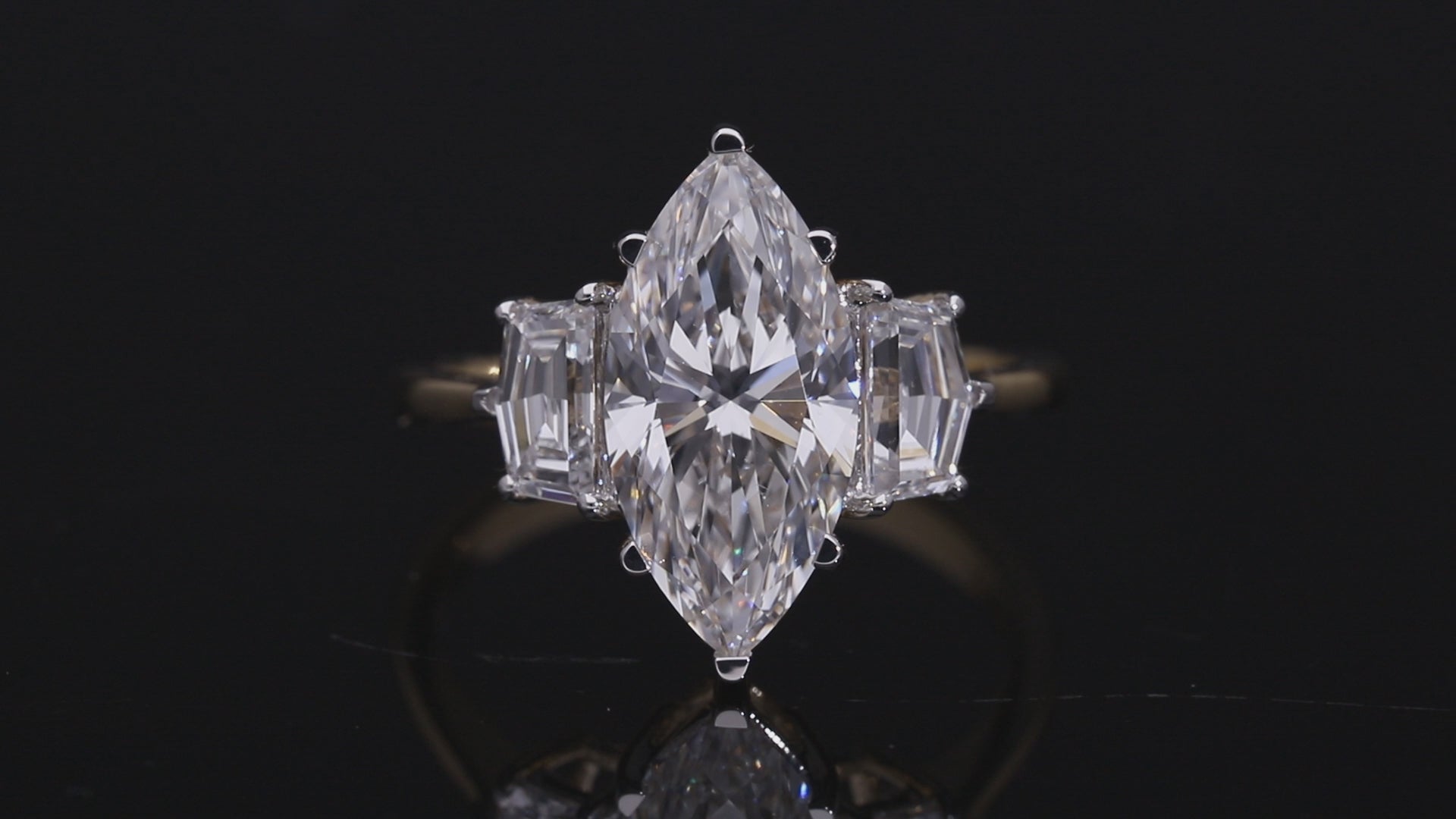 Marquise Cut and Cadillac Cut Lab-Grown Diamond Three-Stone Engagement Ring