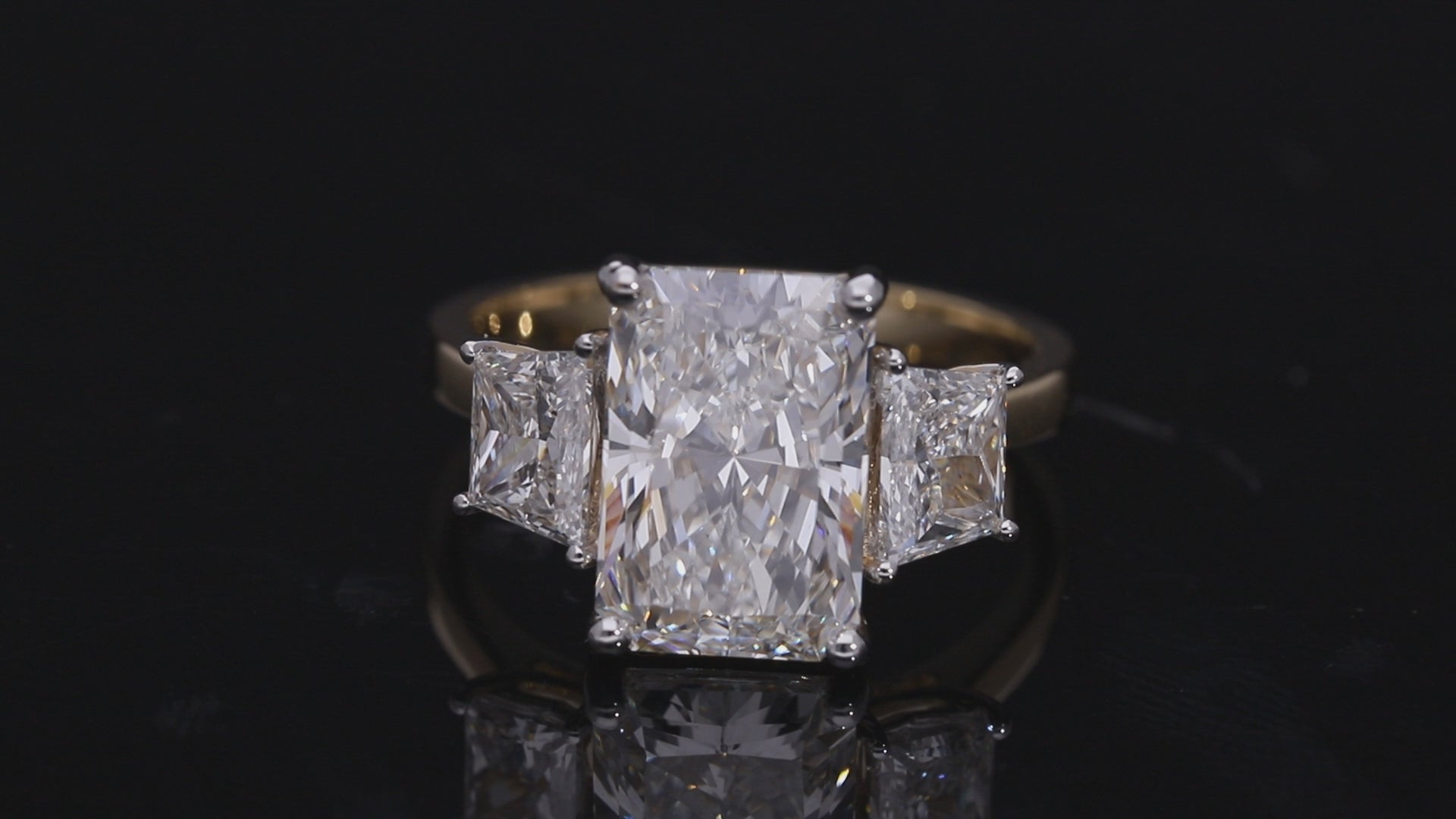 Radiant Cut and Trapezoid Lab-Grown Diamond Three-Stone Engagement Ring