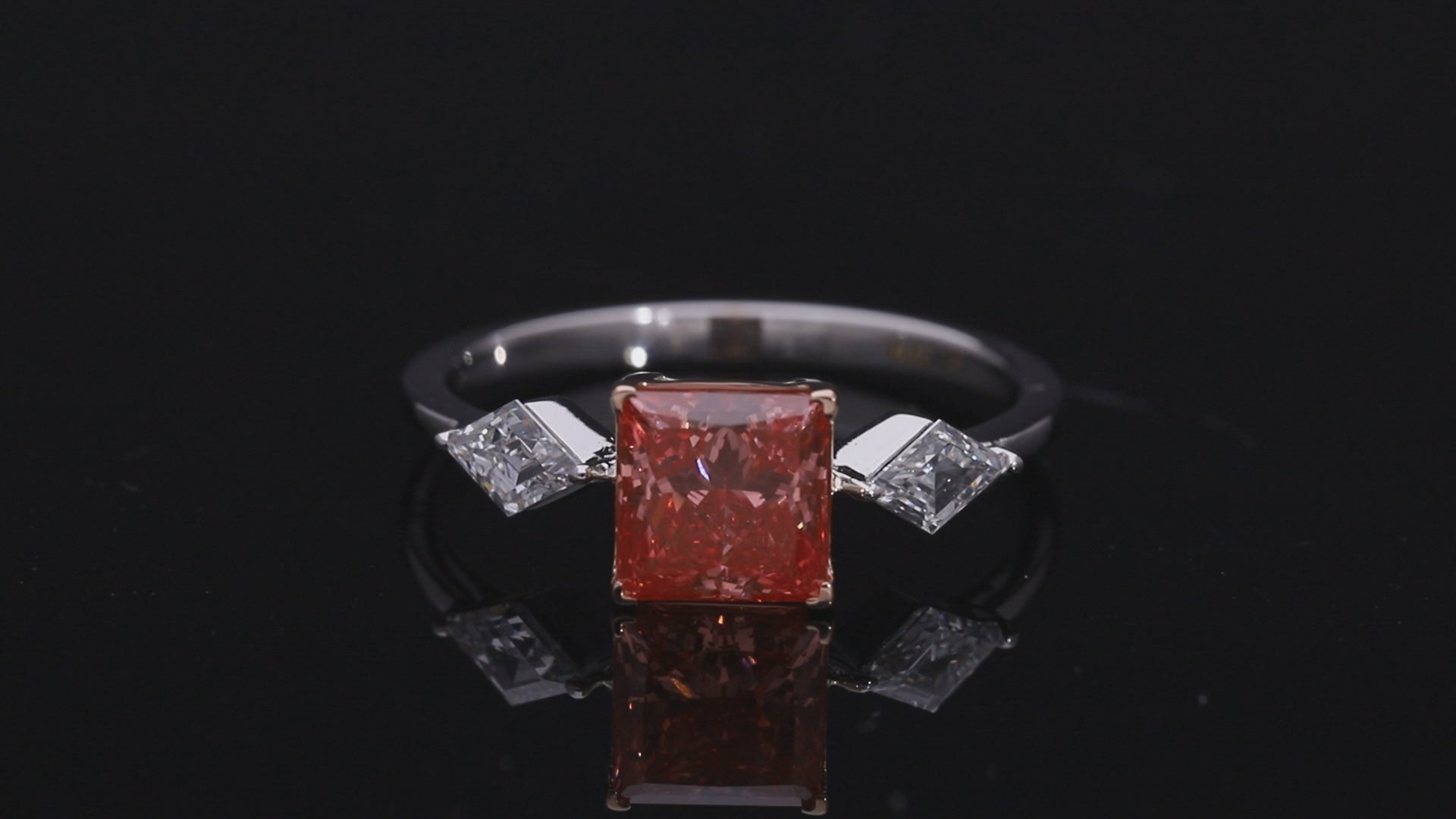Pink Princess and Kite Shaped Lab-Grown Diamond Three-Stone Engagement Ring