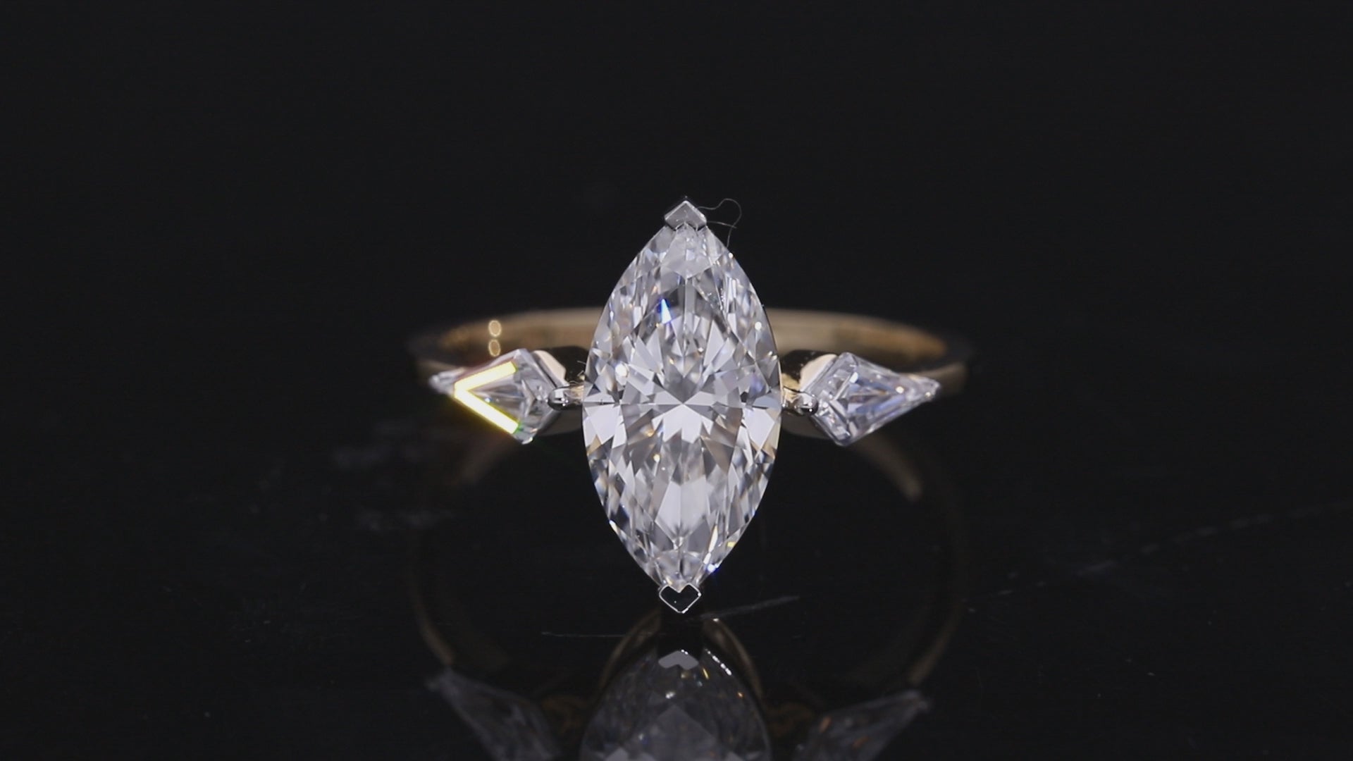 Marquise Cut and Kite Shaped Lab-Grown Diamond Three-Stone Engagement Ring