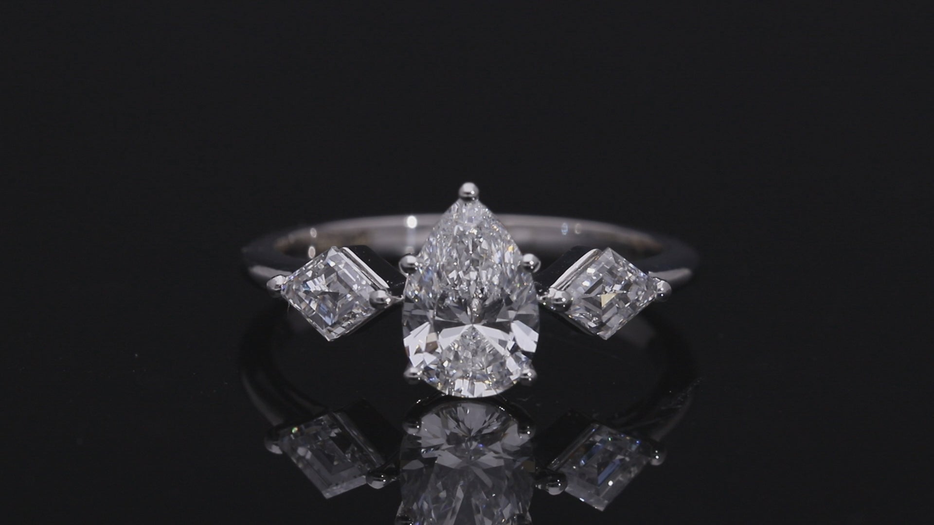 Pear Cut and Kite Shaped Lab-Grown Diamond Three-Stone Engagement Ring
