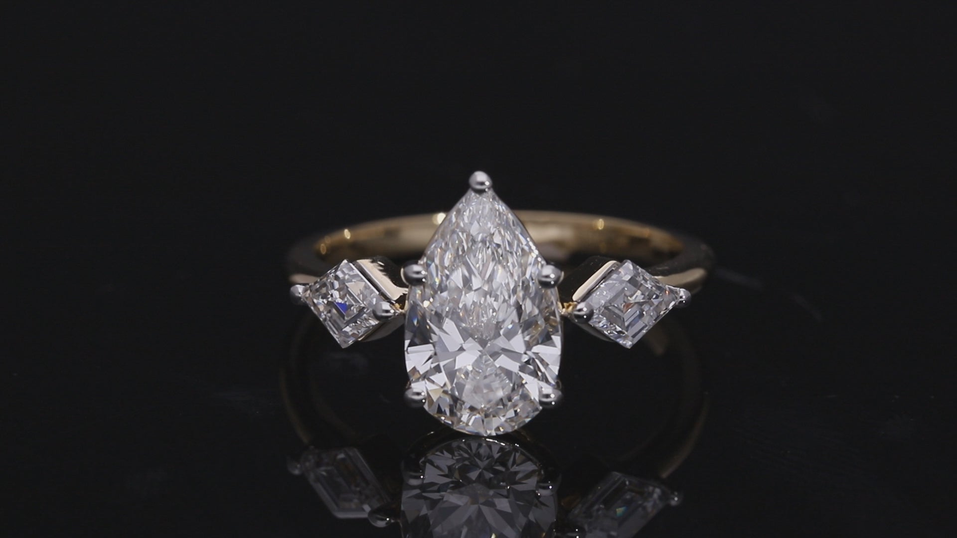 Pear Cut and Kite Shaped Lab-Grown Diamond Three-Stone Engagement Ring