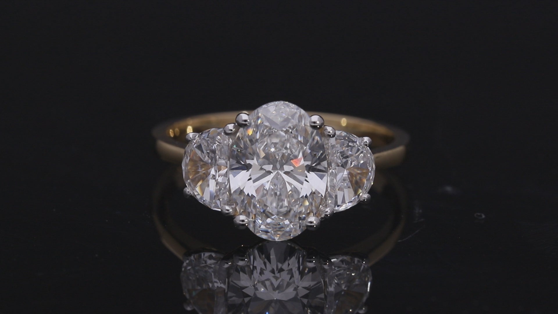 Oval and Half-Moon Cut Lab-Grown Diamond Three-Stone Engagement Ring