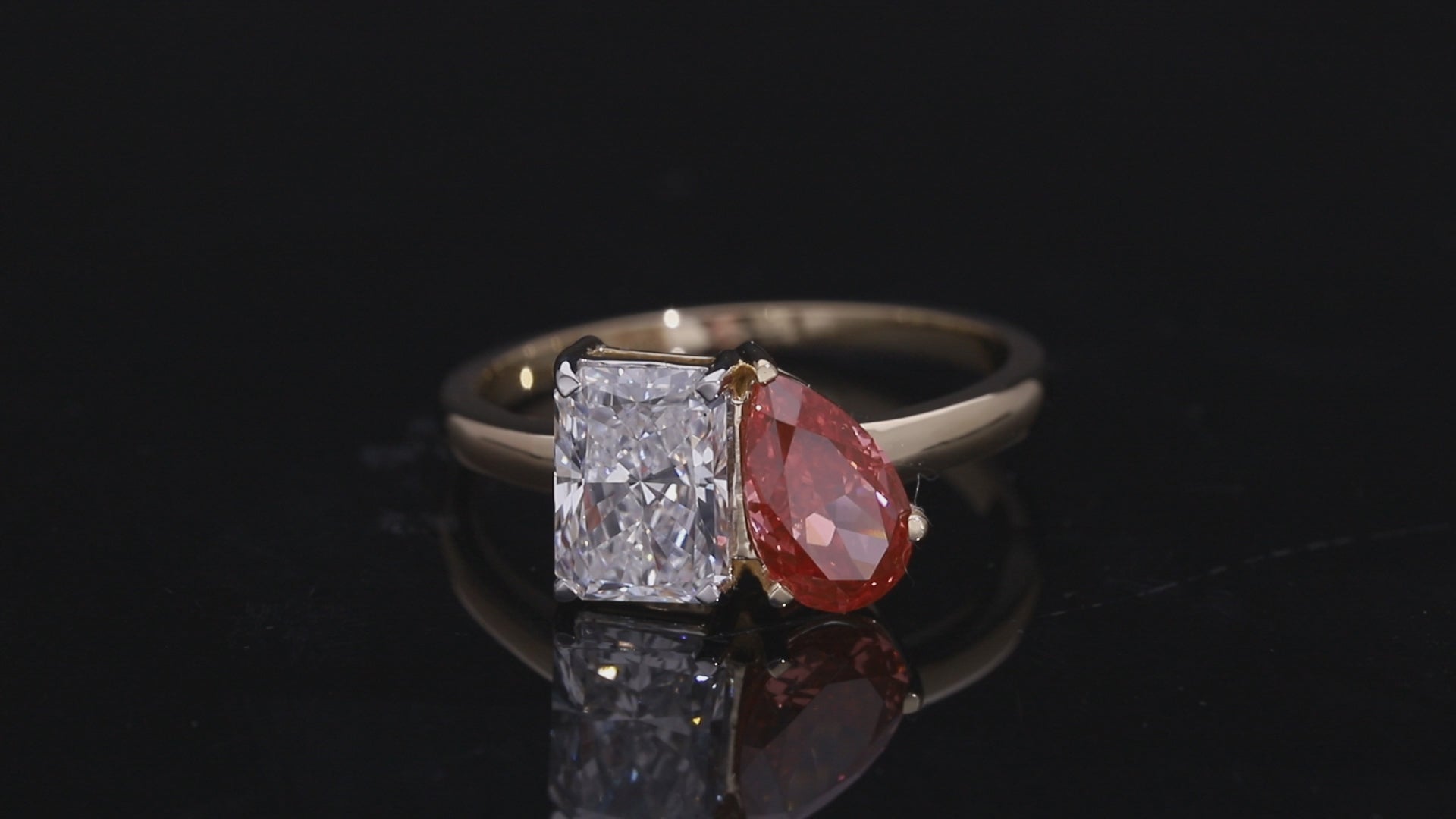 Pink Pear and Radiant Cut Lab-Grown Diamond Two-Stone Ring