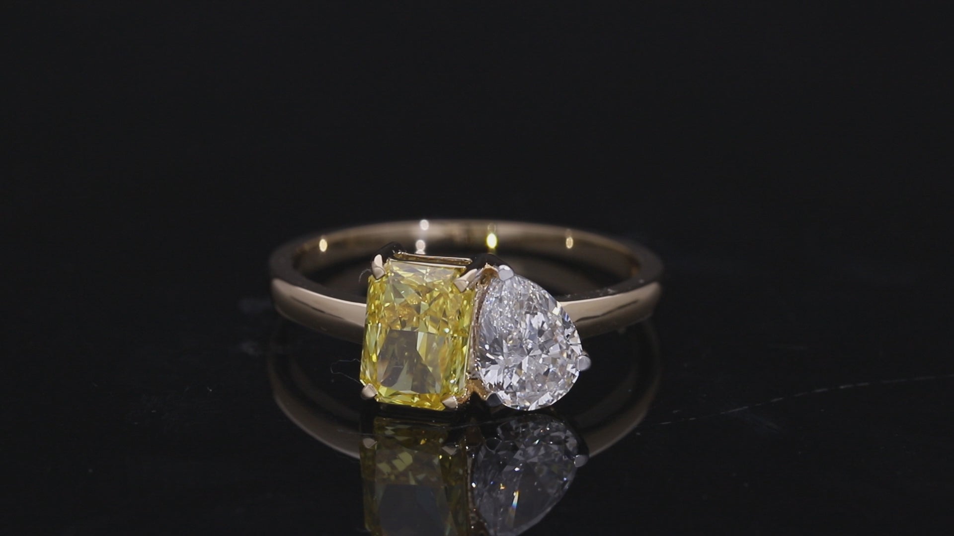 Yellow Radiant and Pear Cut Lab-Grown Diamond Two-Stone Ring